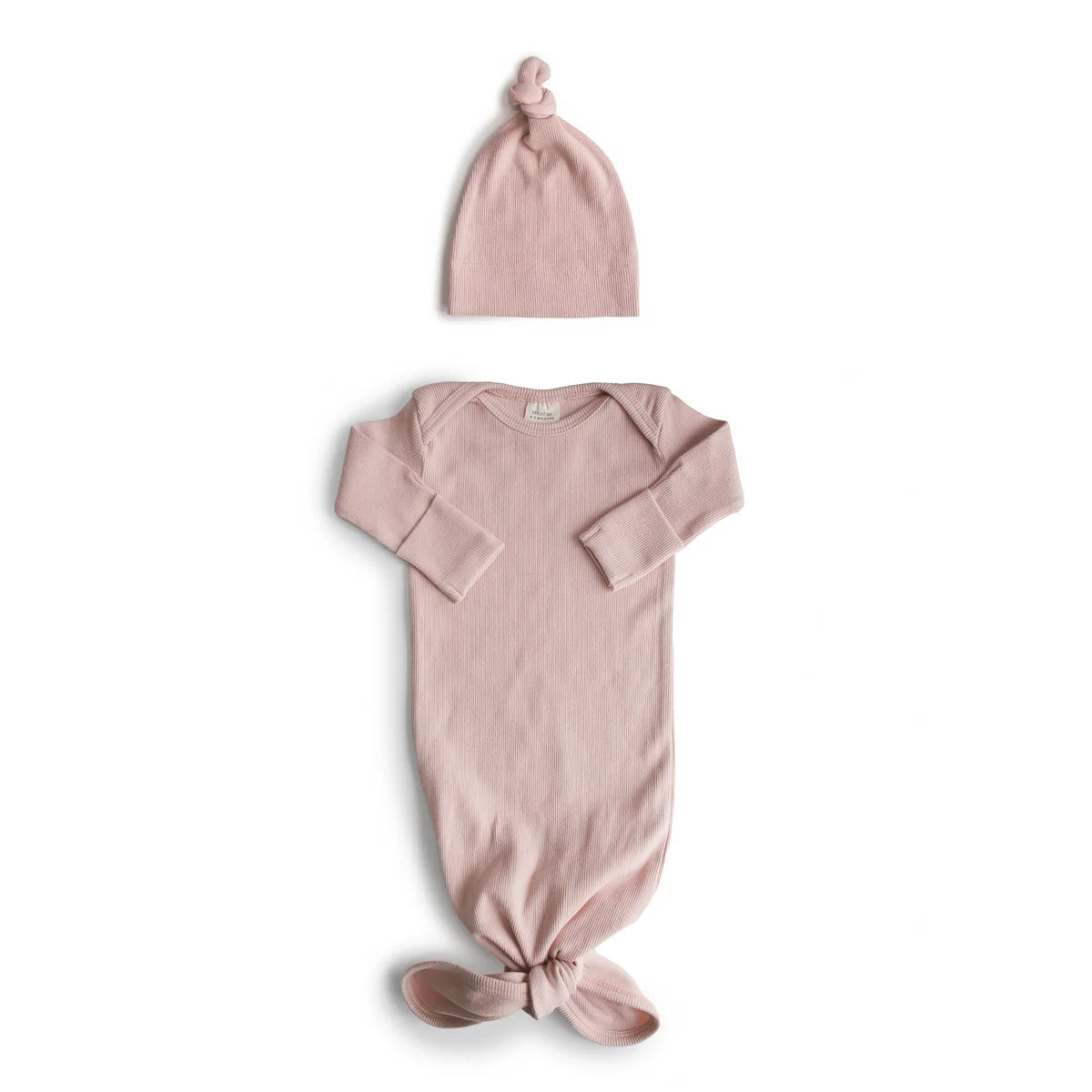 RIBBED KNOTTED BABY GOWN + BEANIE SET
