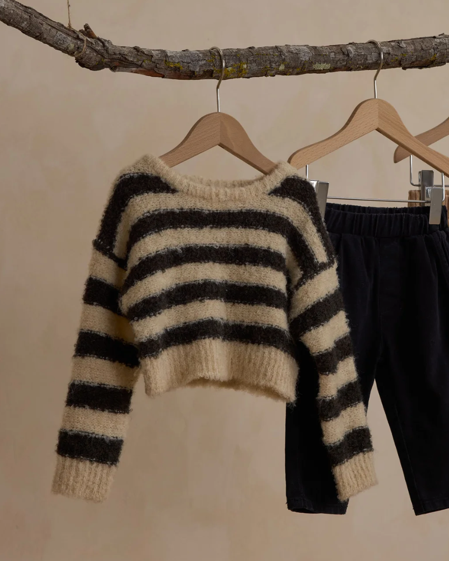 BLACK + WHITE FUZZY STRIPE ASPEN SWEATER