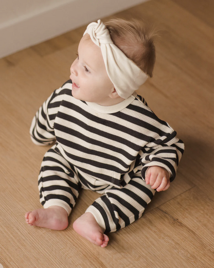 BLACK STRIPE WAFFLE SLOUCH SET