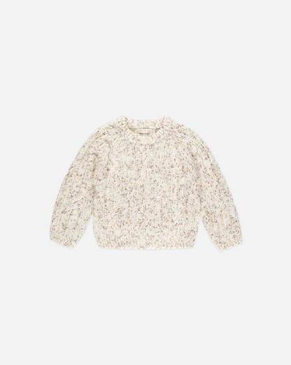 SPECKLED CABLE-KNIT SWEATER