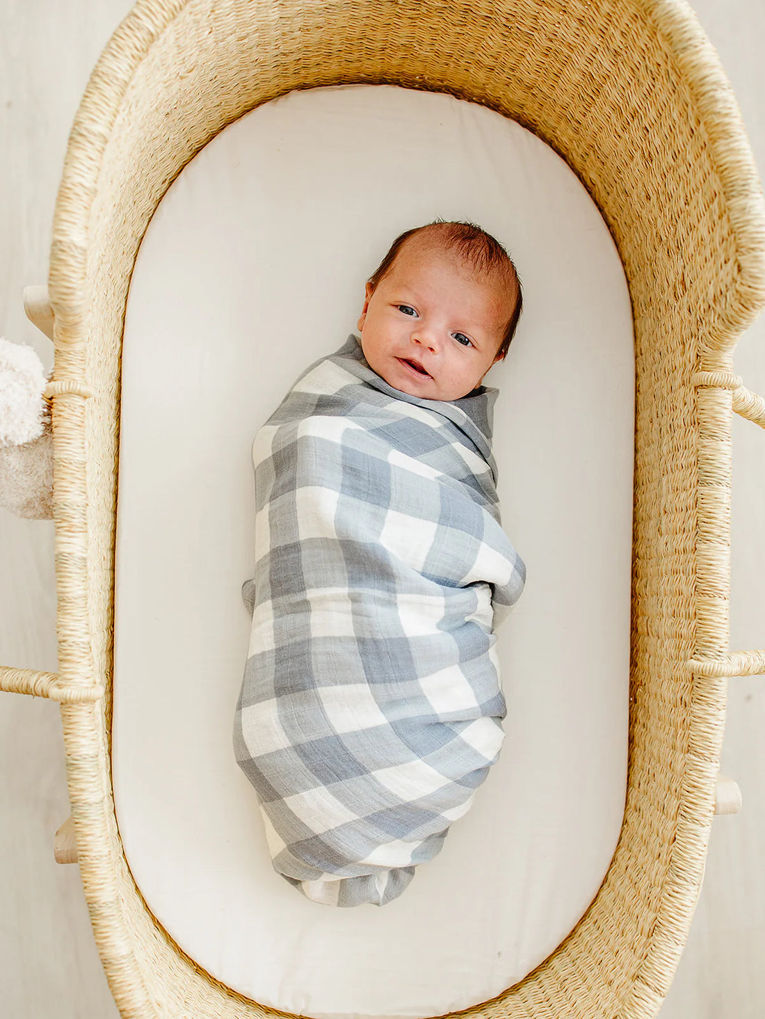 DUSTY BLUE GINGHAM MUSLIN SWADDLE