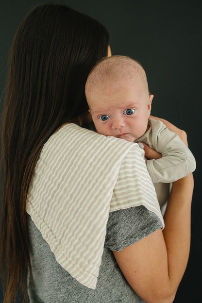 TAUPE STRIPE MUSLIN BURP CLOTH