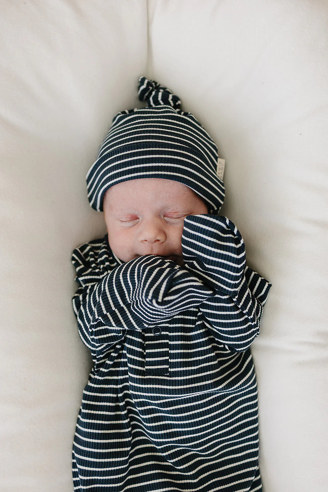 NAVY STRIPE BAMBOO KNOT HAT