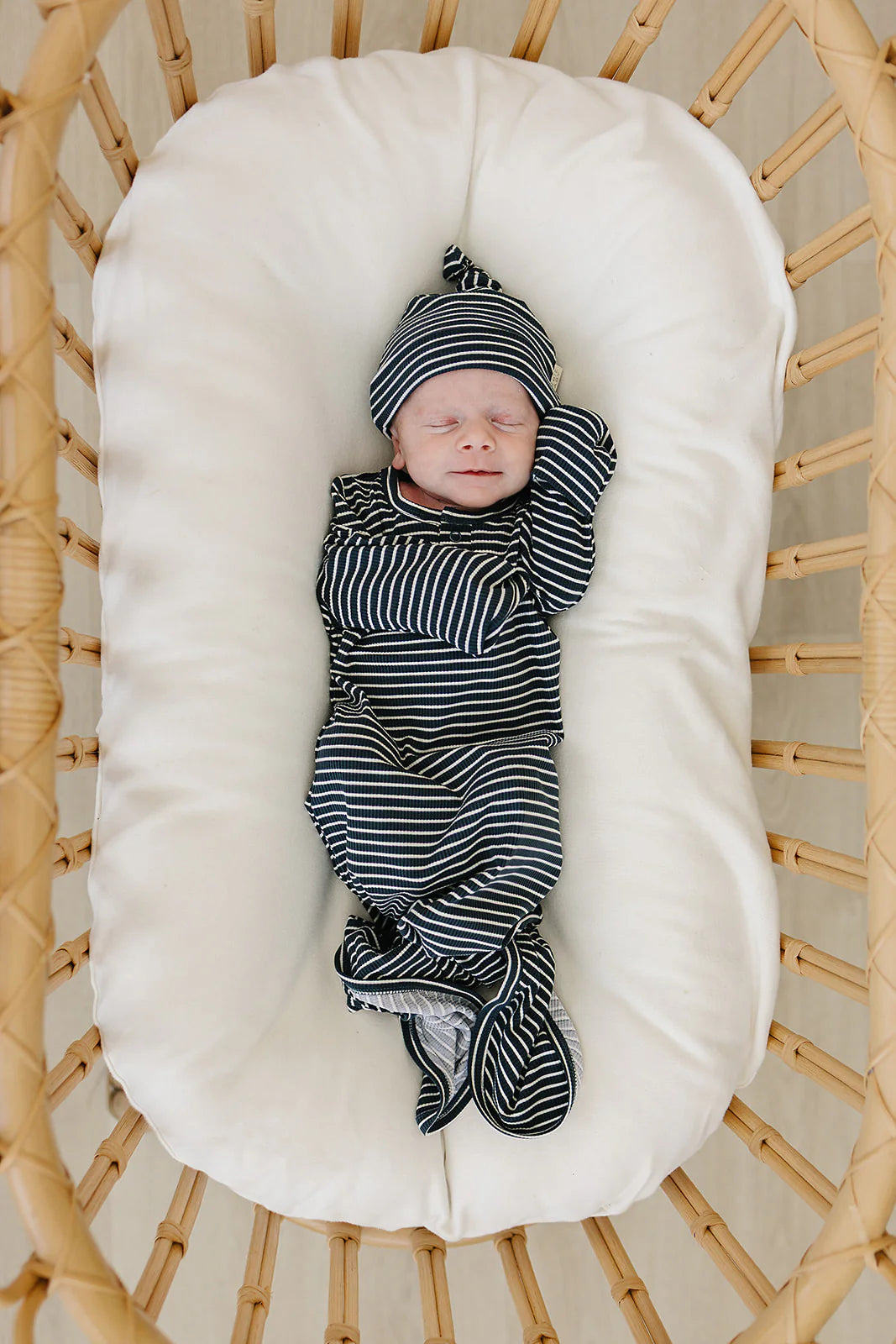 NAVY STRIPE BAMBOO KNOT GOWN