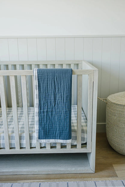COASTAL PLAID MUSLIN CRIB SHEET