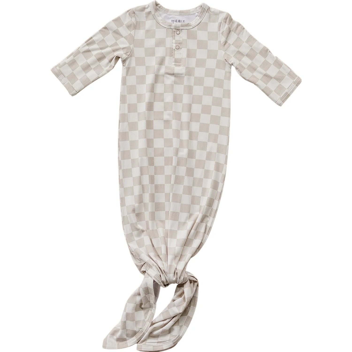 TAUPE CHECKERED BAMBOO KNOT GOWN