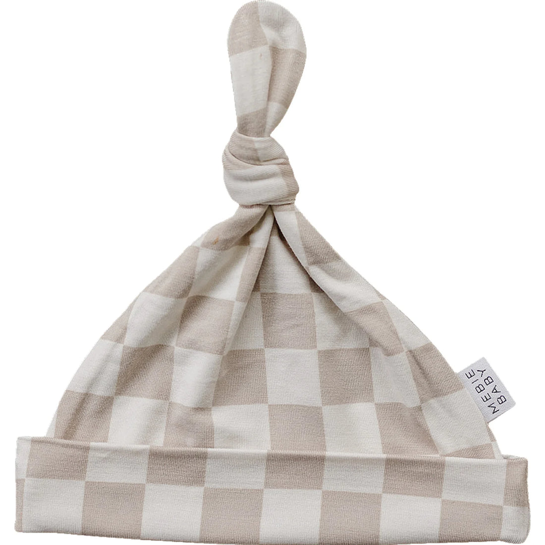 TAUPE CHECKERED NEWBORN KNOT HAT
