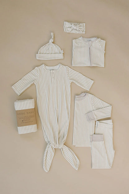 TAUPE STRIPE BAMBOO KNOT GOWN