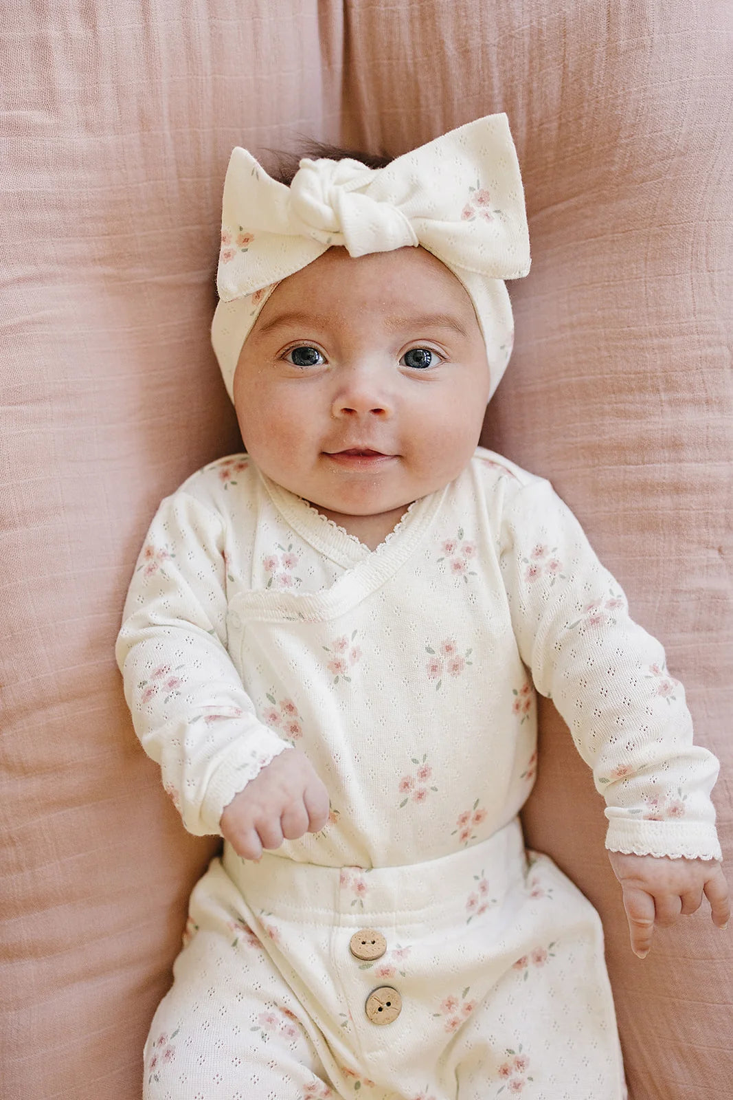PINK FLORAL POINTELLE HEAD WRAP