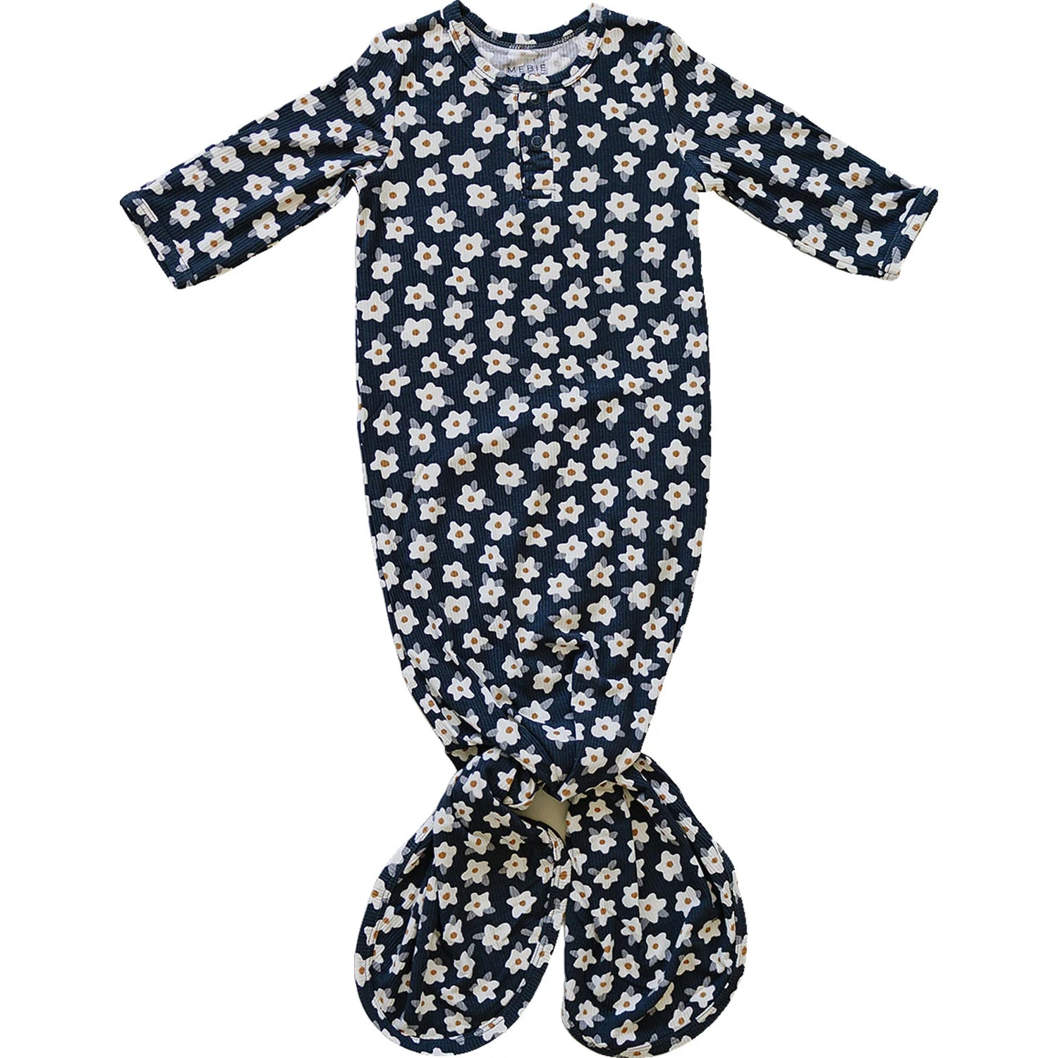 NAVY DAISY RIBBED BAMBOO KNOT GOWN