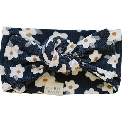 NAVY DAISY RIBBED BAMBOO HEAD WRAP