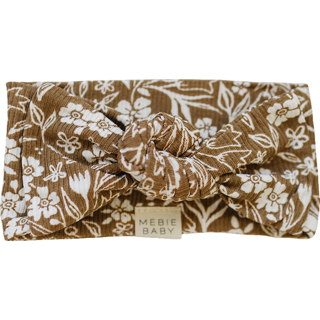 BROWN FLORAL RIBBED BAMBOO HEAD WRAP