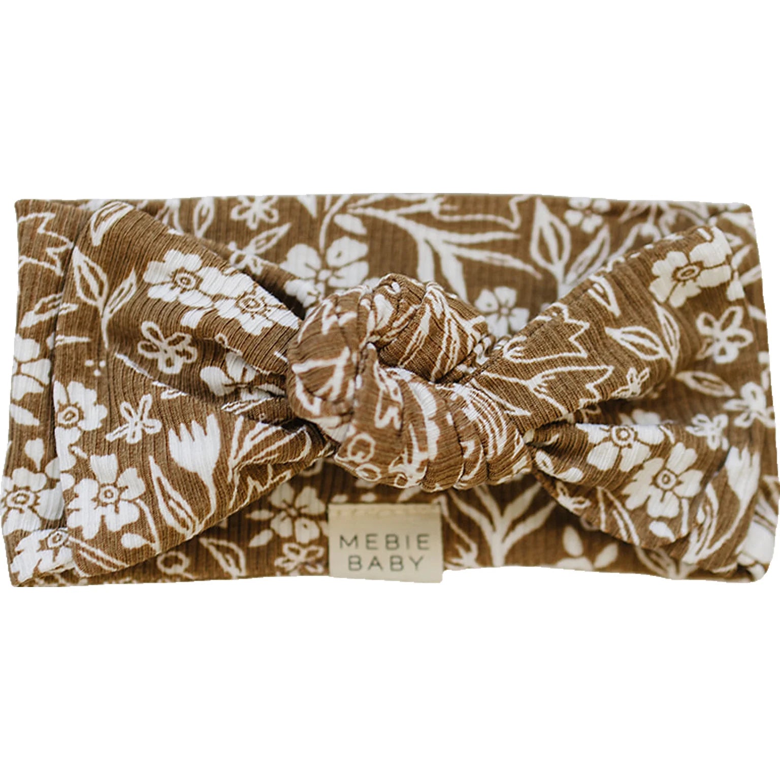 BROWN FLORAL RIBBED BAMBOO HEAD WRAP