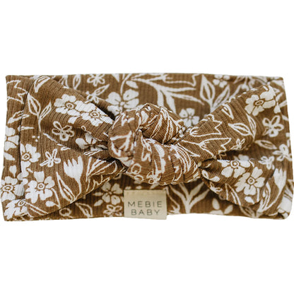 BROWN FLORAL RIBBED BAMBOO HEAD WRAP