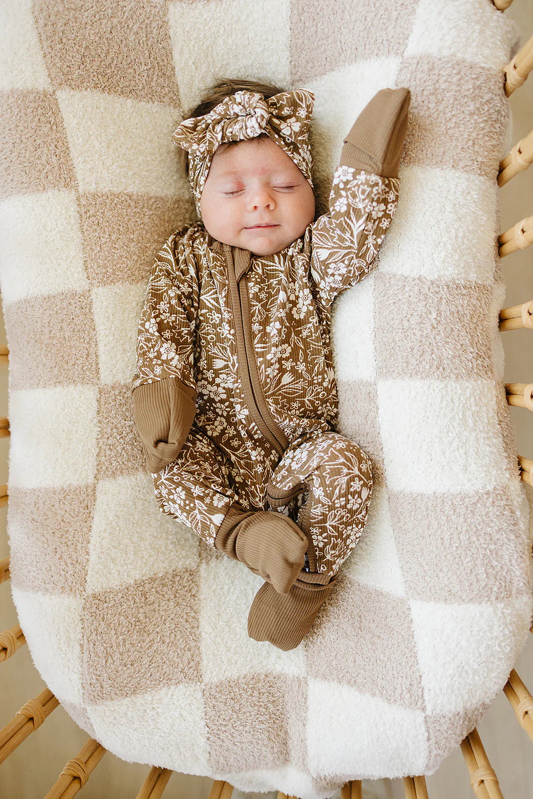 BROWN FLORAL RIBBED BAMBOO SLEEPER