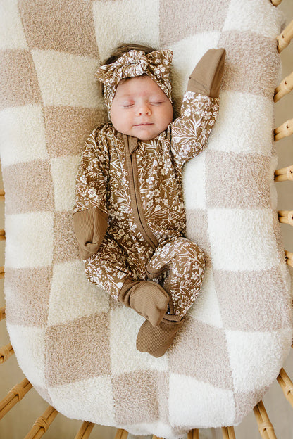 BROWN FLORAL RIBBED BAMBOO SLEEPER