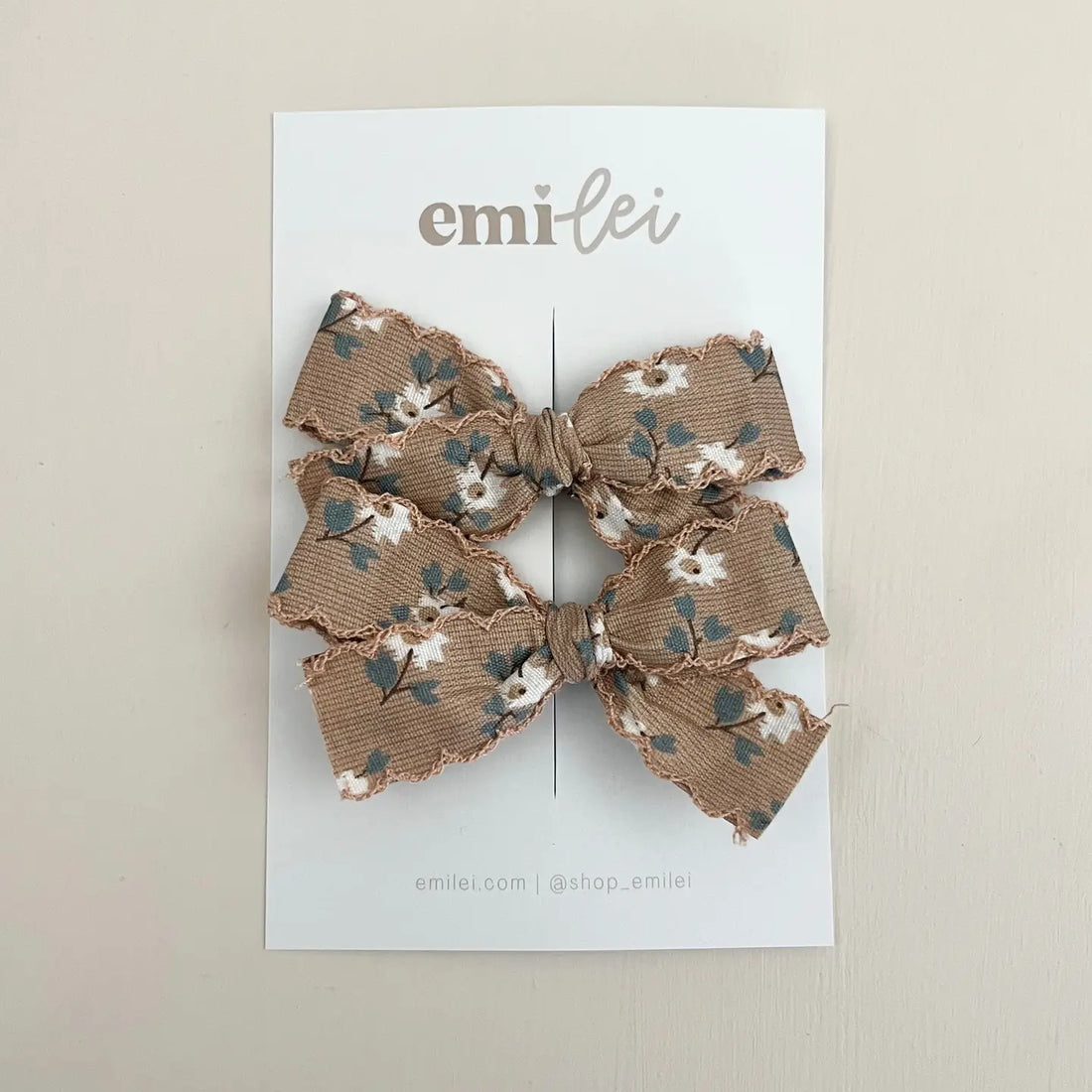 KHAKI WILDFLOWER PIGTAIL BOW CLIPS