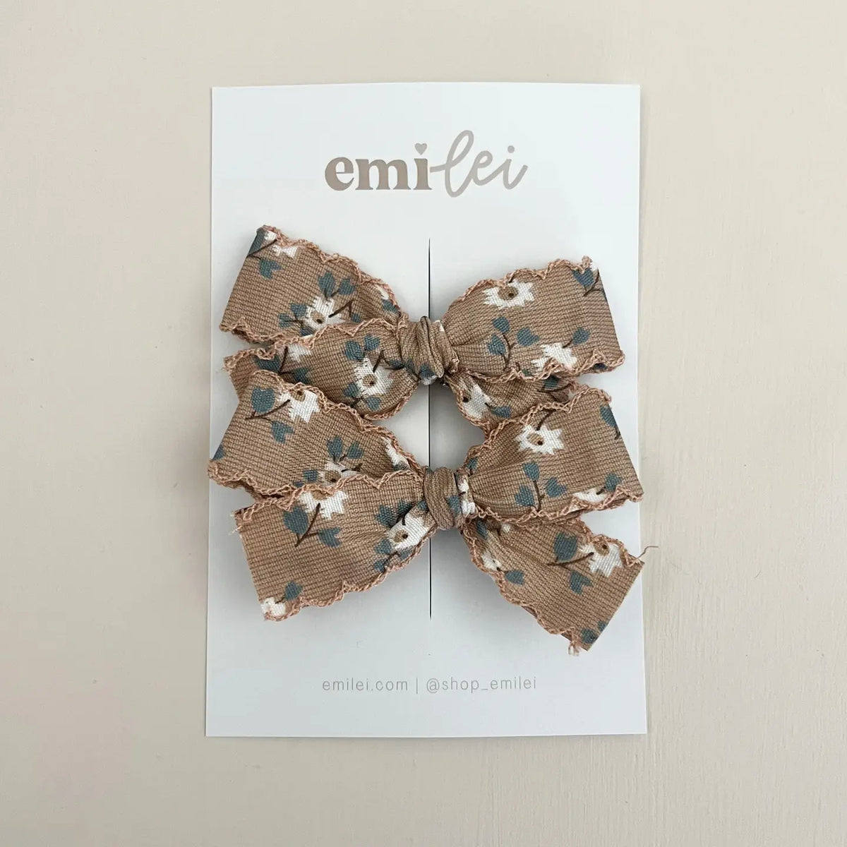 KHAKI WILDFLOWER PIGTAIL BOW CLIPS
