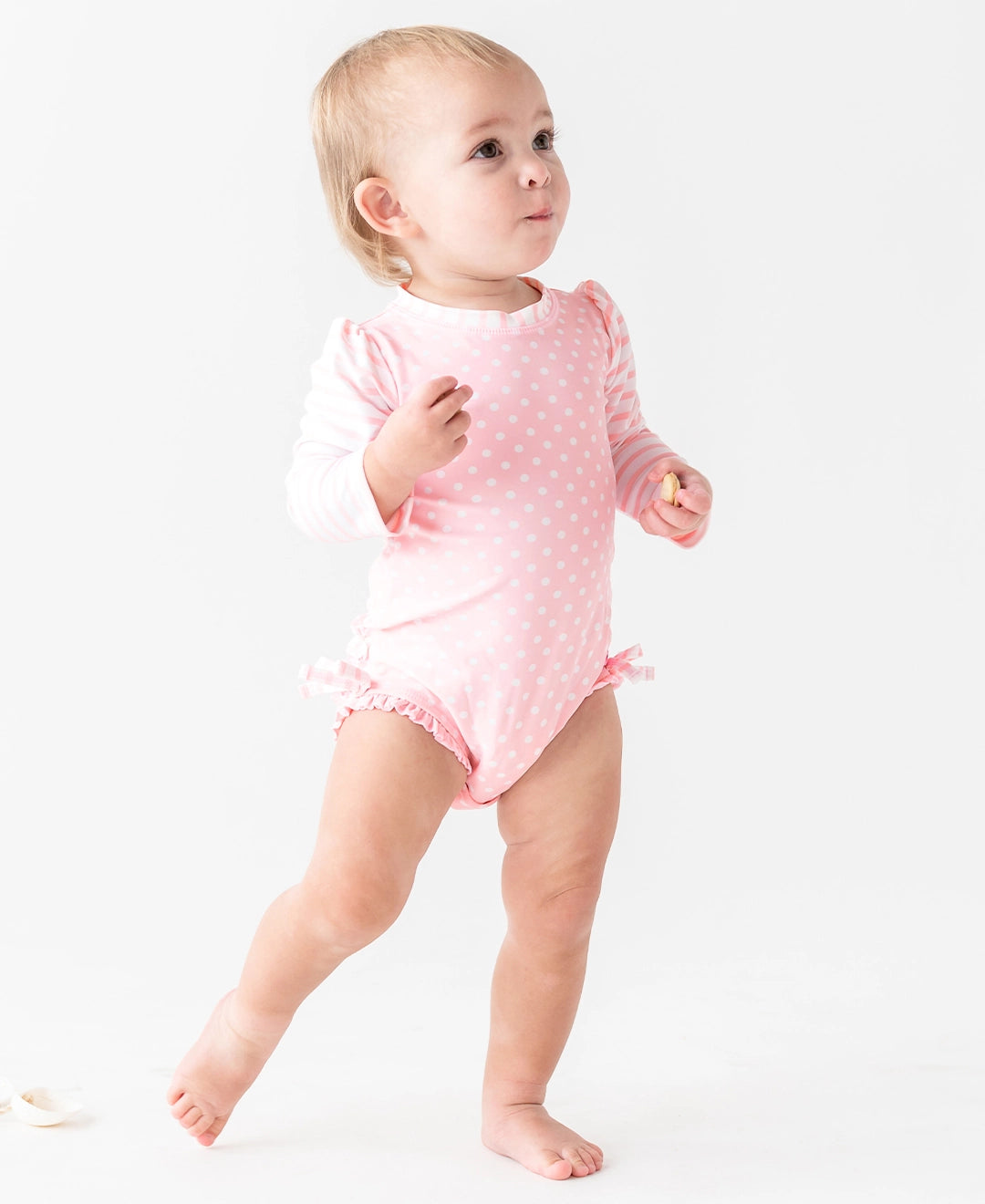 PINK POLKA DOT LONG SLEEVE RASH GUARD