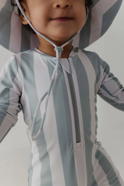 STRIPED ONE-PIECE RASH GUARD SWIMSUIT