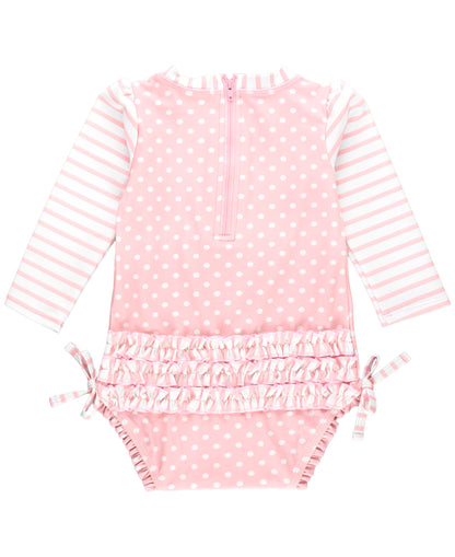 PINK POLKA DOT LONG SLEEVE RASH GUARD