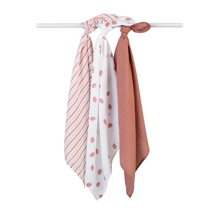 STRAWBERRIES MUSLIN RECEIVING BLANKET - 3 PACK