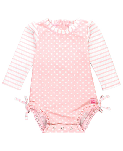 PINK POLKA DOT LONG SLEEVE RASH GUARD
