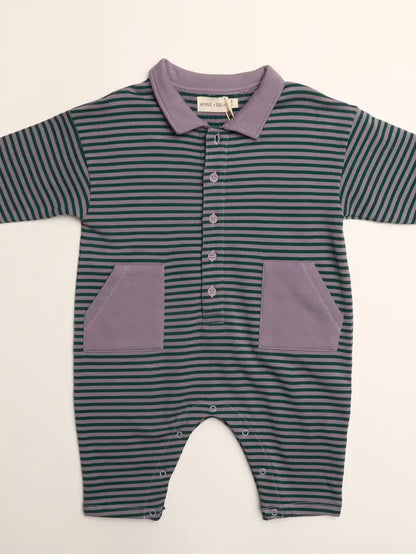 SCOTTIE ROMPER - PURPLE ASH STRIPE