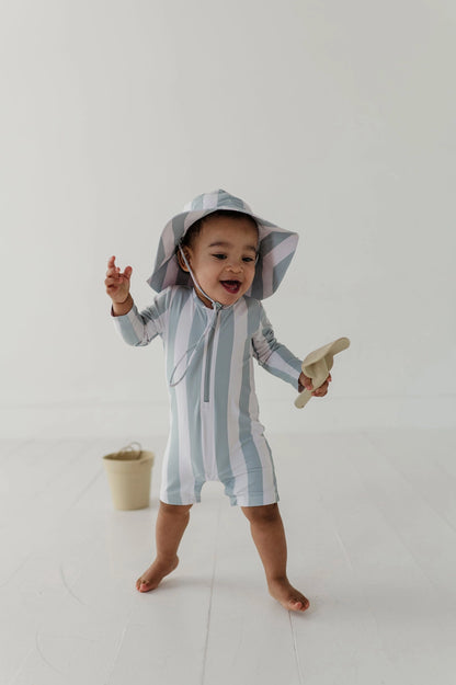 STRIPED ONE-PIECE RASH GUARD SWIMSUIT