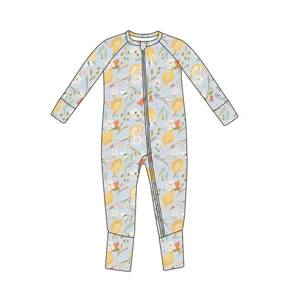 LEMON FLORAL RIBBED BAMBOO ROMPER