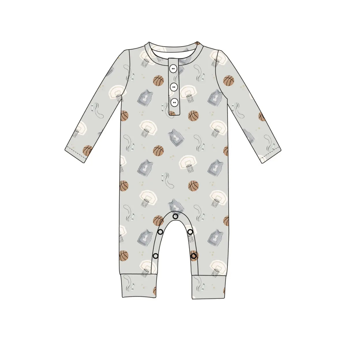 BAMBOO LONG SLEEVE ROMPER - BASKETBALL