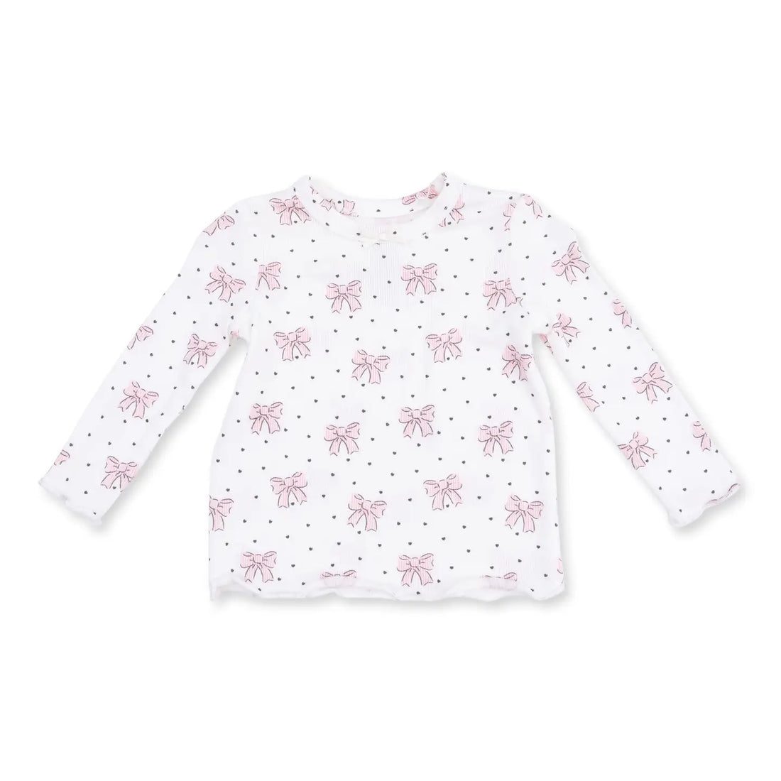 LONG SLEEVE LETTUCE EDGE TOP - BOWS + HEARTS