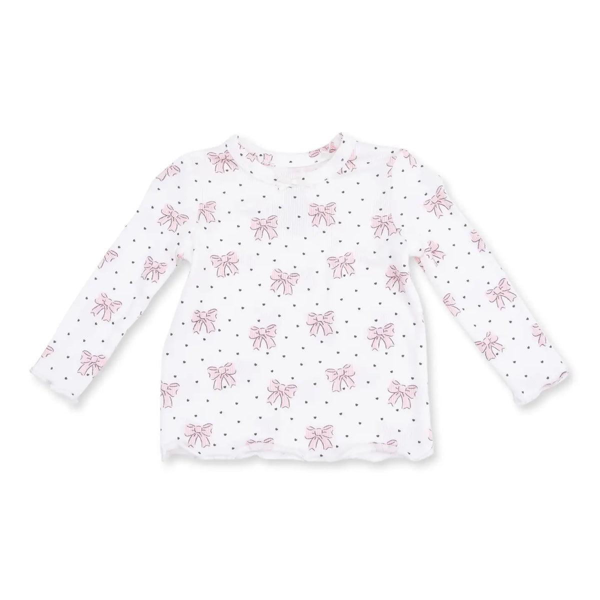 LONG SLEEVE LETTUCE EDGE TOP - BOWS + HEARTS