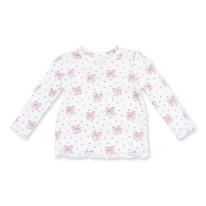 LONG SLEEVE LETTUCE EDGE TOP - BOWS + HEARTS