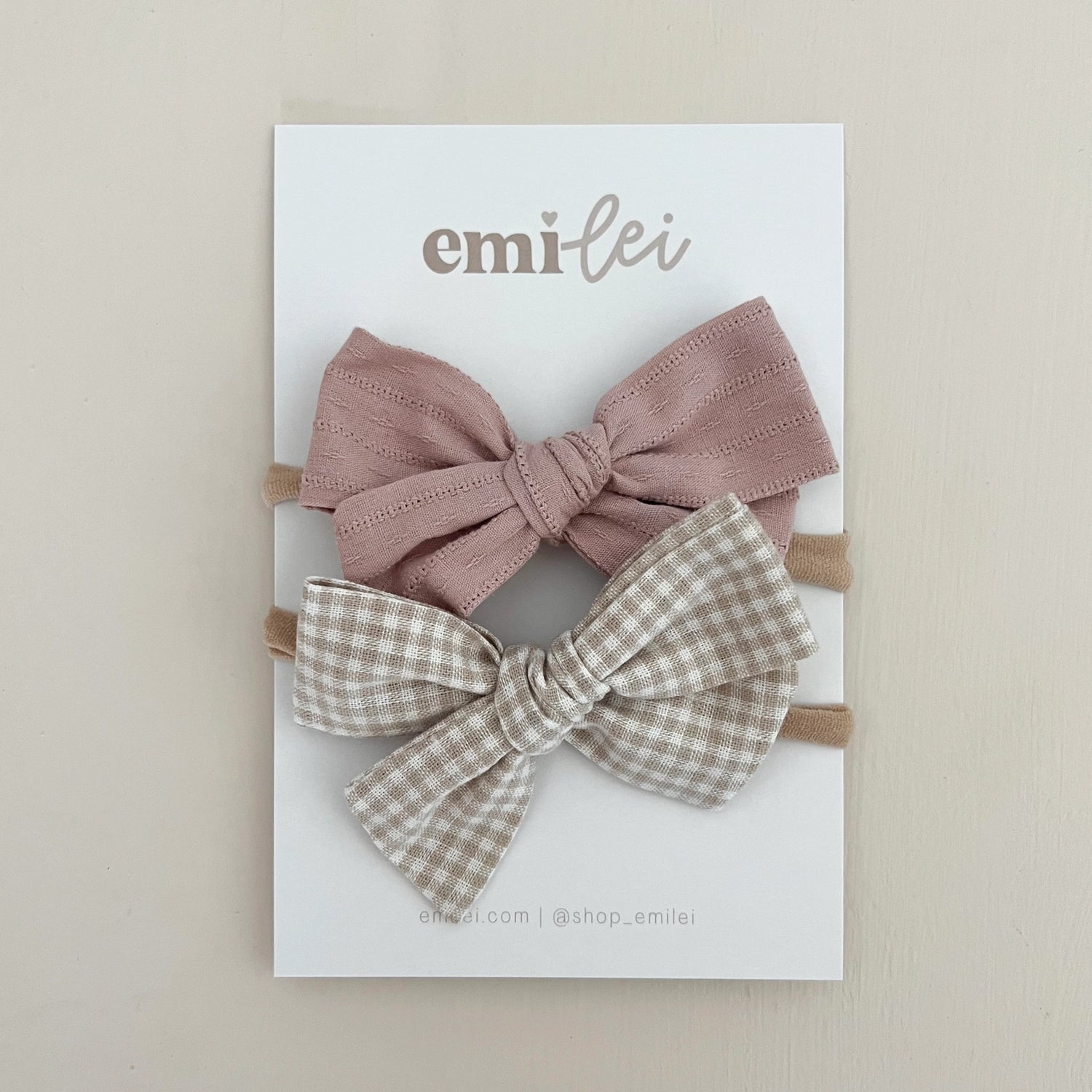 MAUVE + GINGHAM BOW HEADBAND SET