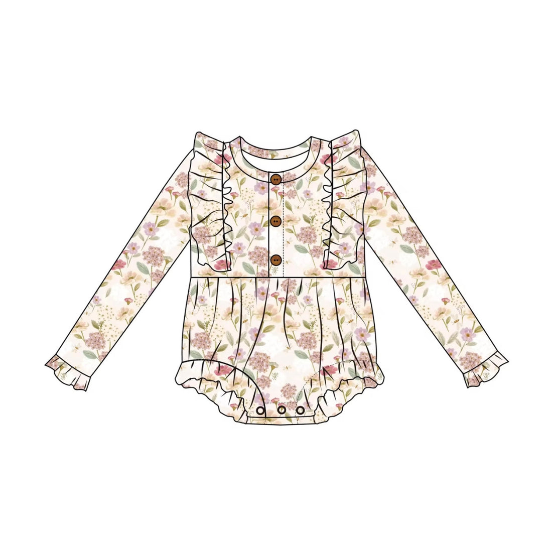 WILLOW BAMBOO LONG SLEEVE RUFFLE ROMPER