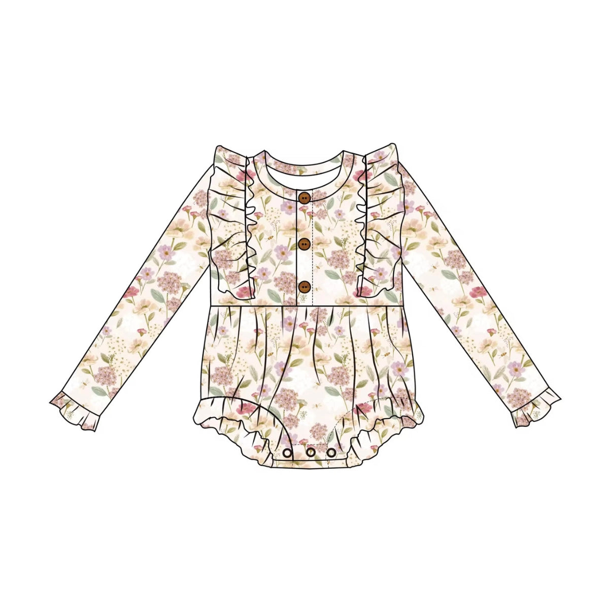 WILLOW BAMBOO LONG SLEEVE RUFFLE ROMPER