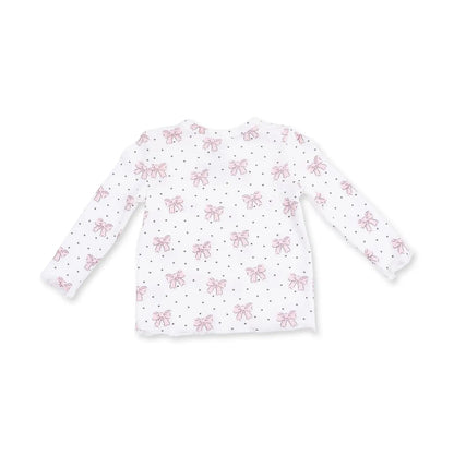 LONG SLEEVE LETTUCE EDGE TOP - BOWS + HEARTS