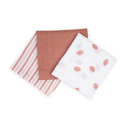 STRAWBERRIES MUSLIN RECEIVING BLANKET - 3 PACK