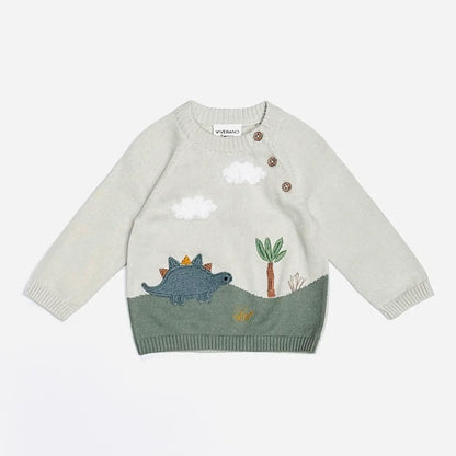 DINO APPLIQUE BUTTON PULLOVER SWEATER