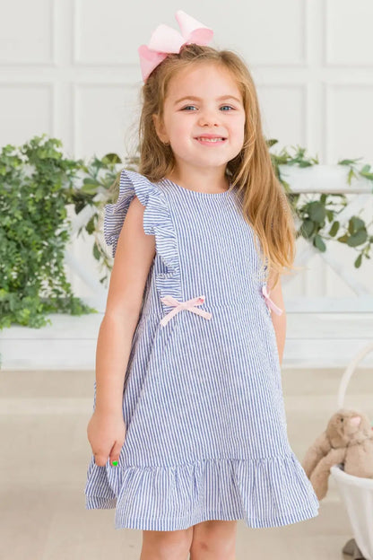 BLUE PINAFORE BOW DRESS