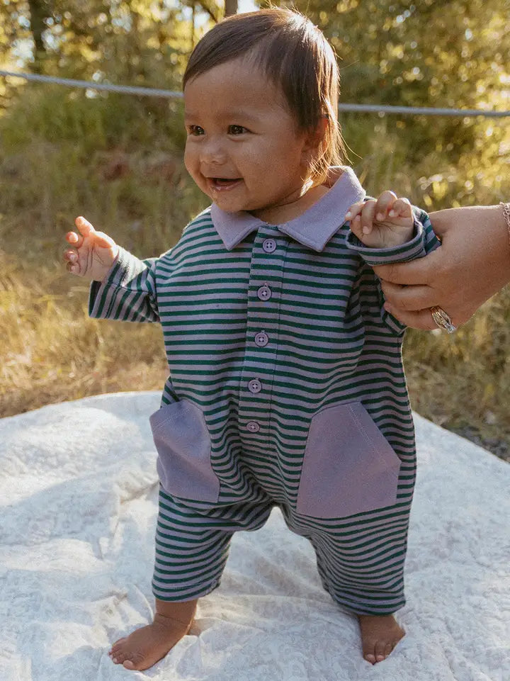 SCOTTIE ROMPER - PURPLE ASH STRIPE