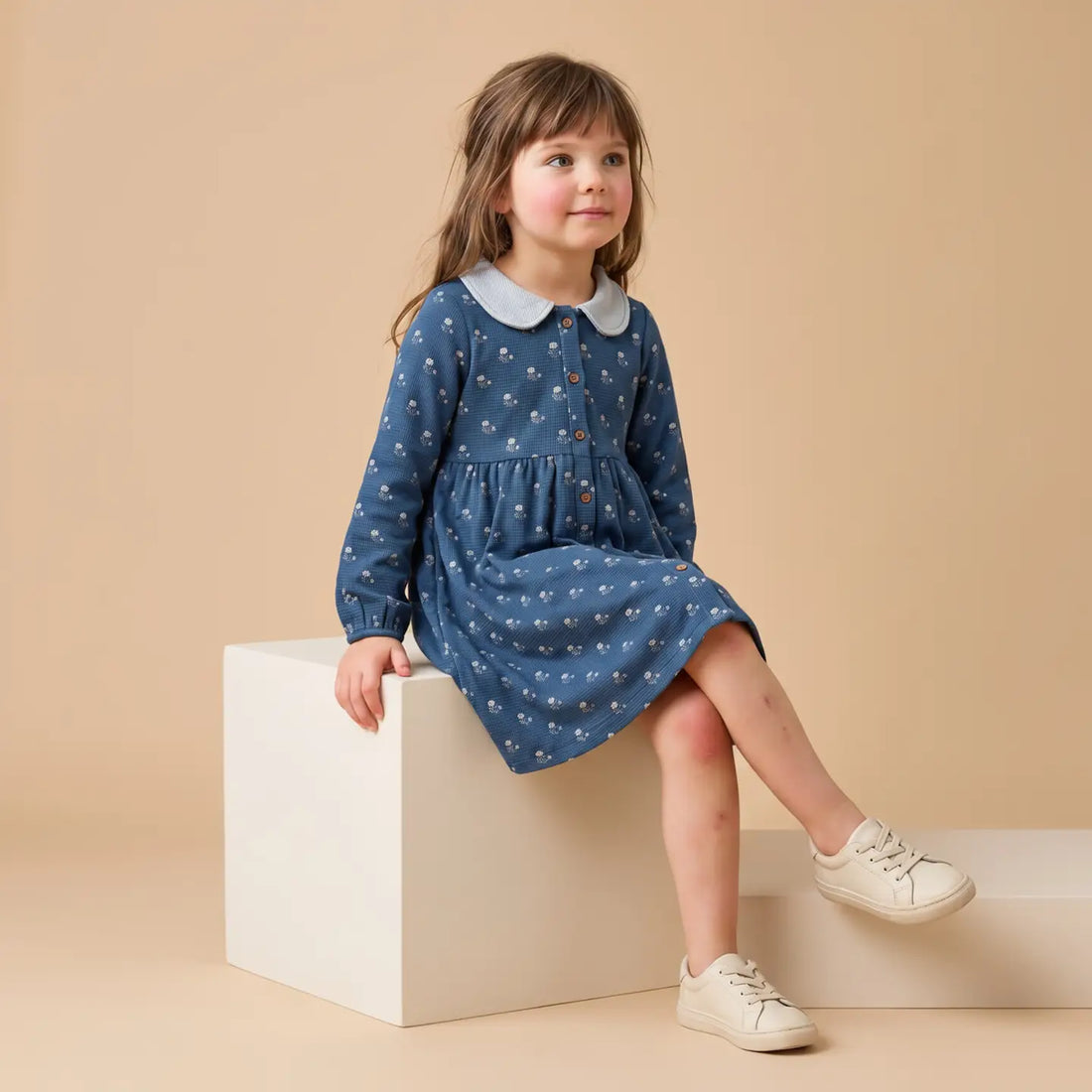 INDIGO BLOSSOM ORGANIC COLLARED DRESS