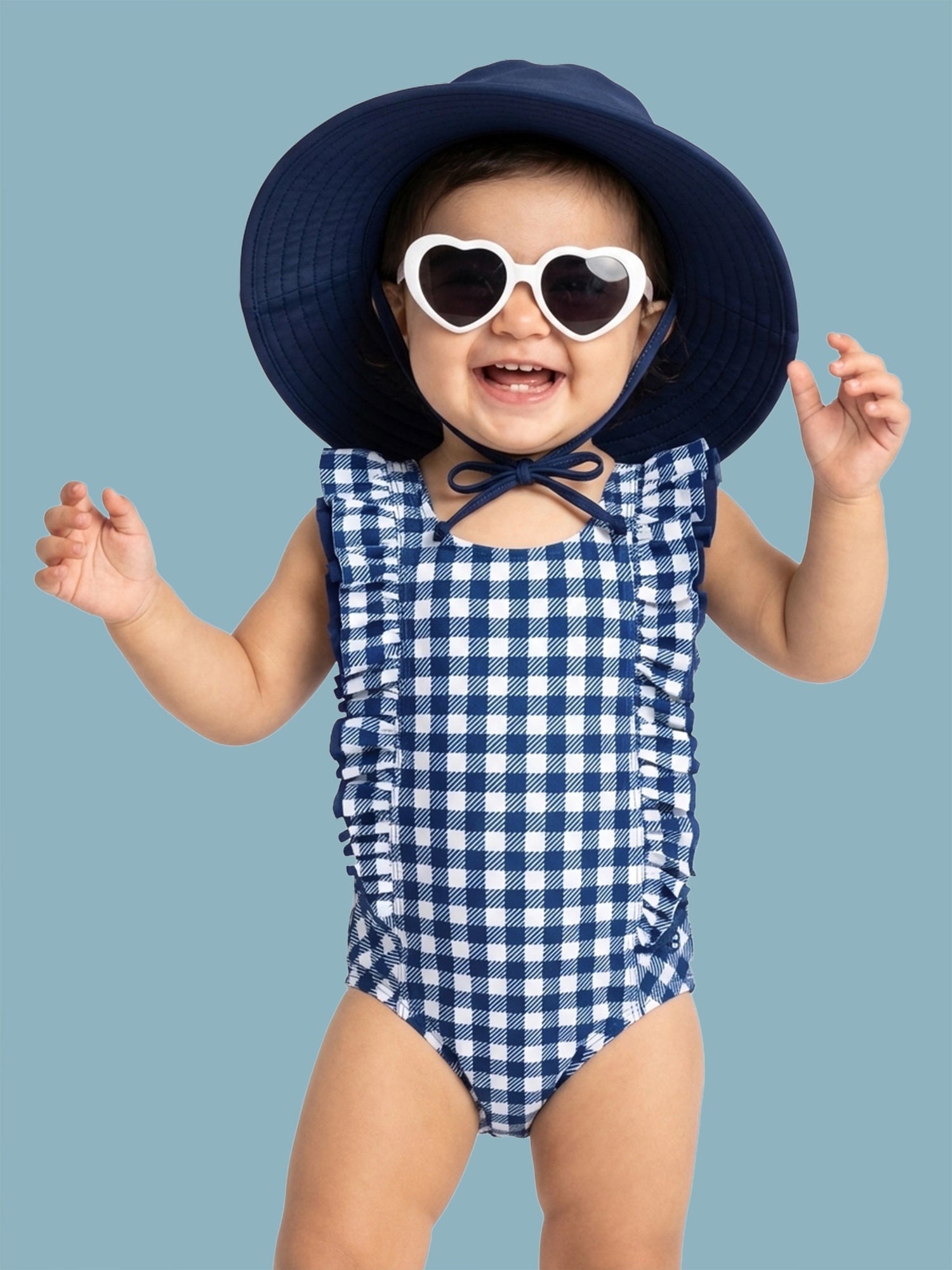NAVY GINGHAM ONE PIECE SWIMSUIT