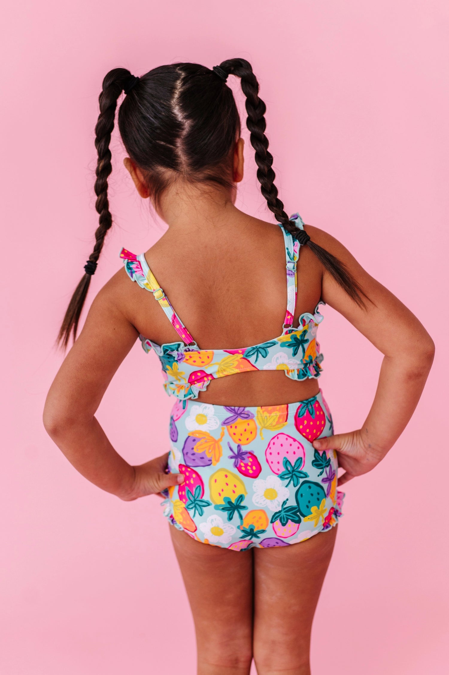STRAWBERRY RUFFLE BANDEAU SWIMSUIT