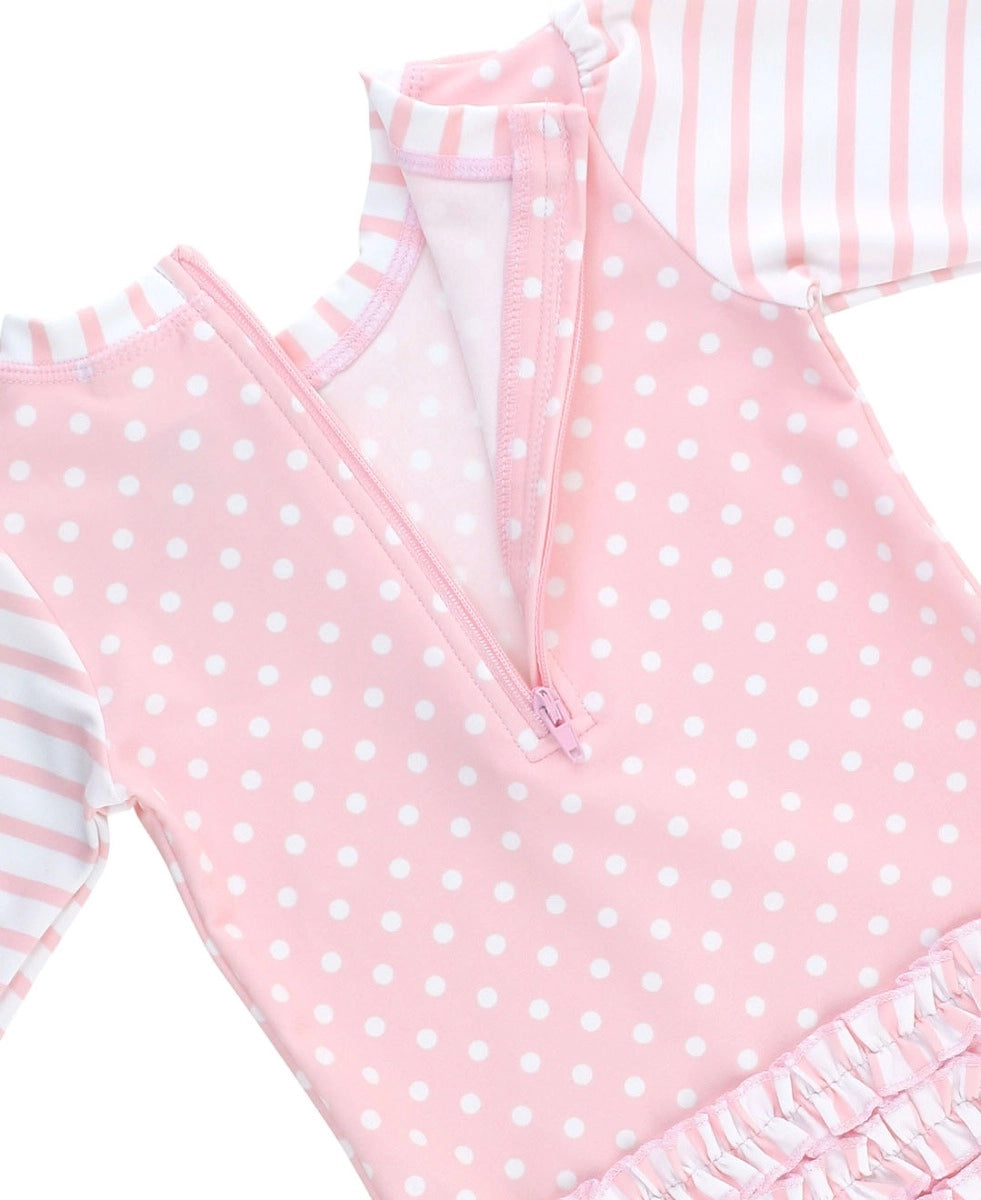 PINK POLKA DOT LONG SLEEVE RASH GUARD