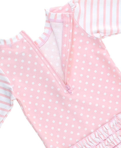 PINK POLKA DOT LONG SLEEVE RASH GUARD